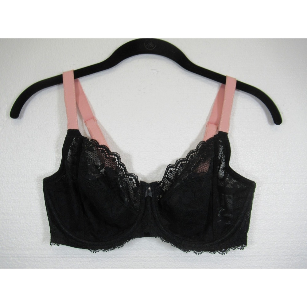 Freya Offbeat Unlined Lace Side Support Bra 32G Black/Pink Underwire AA5451